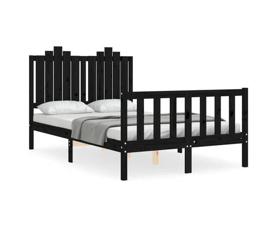 Cadru de pat cu tăblie dublu mic, negru, lemn masiv, 2 image