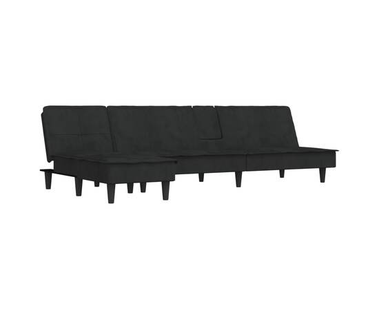 Canapea în formă de l negru 255x140x70 cm catifea, 2 image