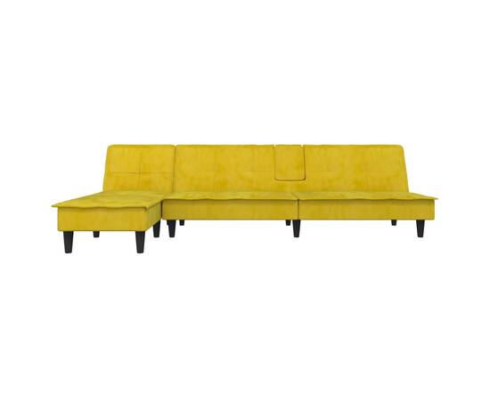 Canapea extensibilă în formă de l galben 255x140x70 cm catifea, 3 image