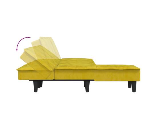 Canapea extensibilă în formă de l galben 255x140x70 cm catifea, 7 image