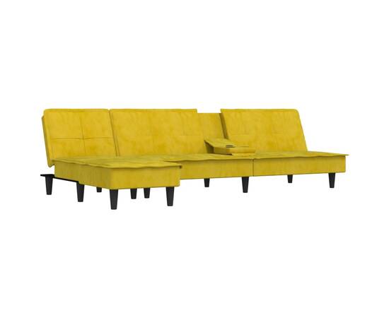 Canapea extensibilă în formă de l galben 255x140x70 cm catifea, 4 image