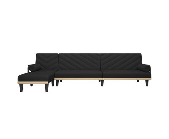 Canapea extensibilă în formă de l negru 260x140x70 cm textil, 3 image