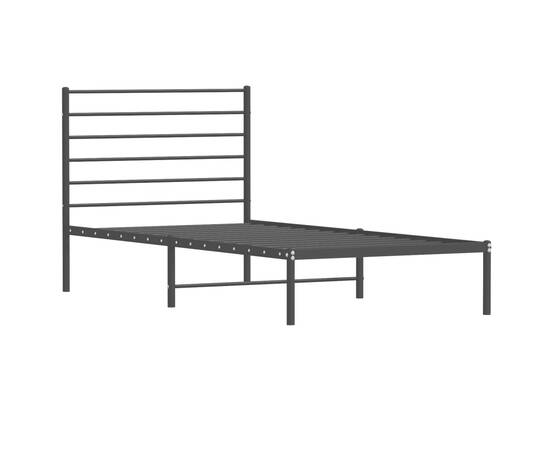 Cadru de pat metalic cu tăblie, negru, 75x190 cm, 5 image