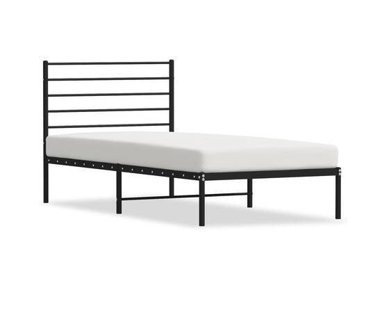Cadru pat metalic cu tăblie, negru, 90x200 cm, 2 image