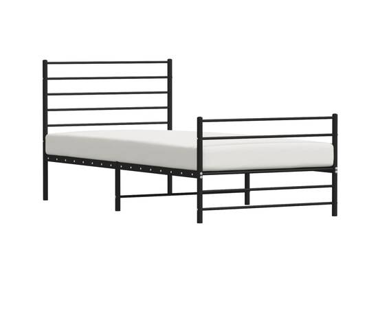 Cadru pat metalic cu tăblii de cap/picioare, negru, 75x190 cm, 4 image