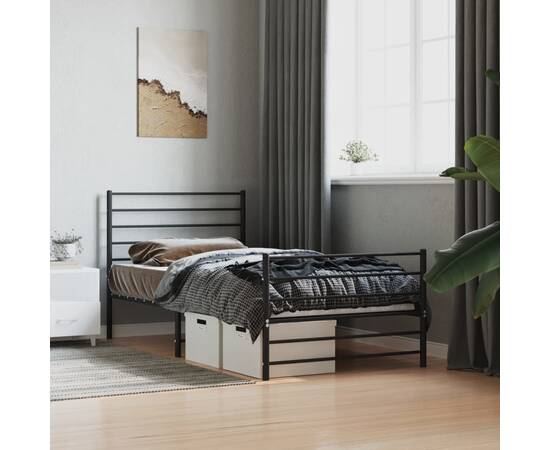 Cadru pat metalic cu tăblii de cap/picioare, negru, 80x200 cm, 3 image