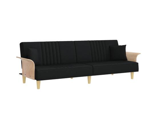 Canapea extensibilă cu cotiere, negru, textil, 2 image