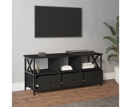 Comodă tv, negru, 102x33x45 cm, lemn prelucrat & fier, 3 image