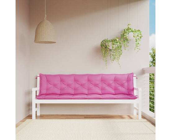 Perne bancă de grădină, 2 buc., roz, 200x50x7 cm, textil