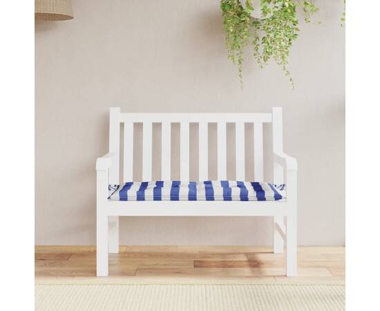 Perne bancă grădină, dungi albastre/albe, 110x50x7 cm, textil