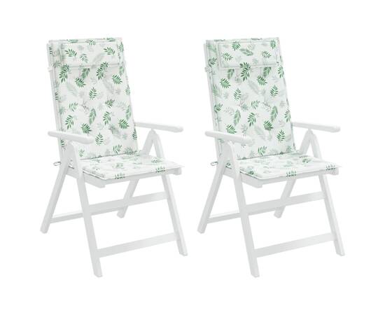 Perne de scaun spătar înalt, 2 buc, model frunze, textil oxford, 4 image