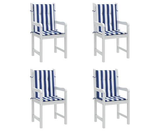 Perne de scaun spătar jos, 4 buc. dungi albastre&albe, textil, 3 image