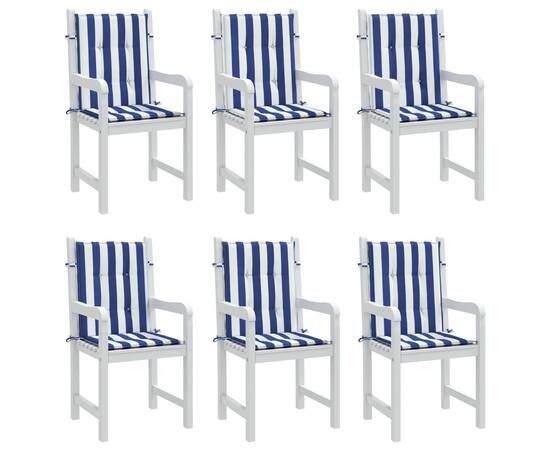 Perne de scaun spătar jos, 6 buc. dungi albastre&albe, textil, 3 image
