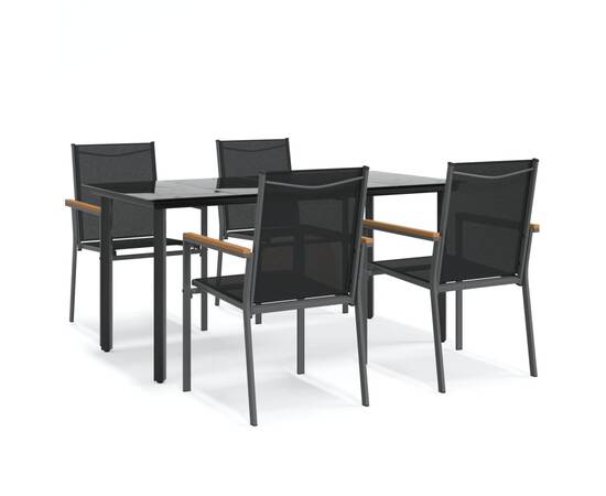 Set mobilier de grădină, 5 piese, negru, textilenă și oțel, 2 image