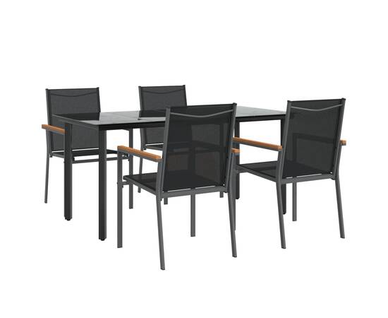 Set mobilier de grădină, 5 piese, negru, textilenă și oțel, 3 image