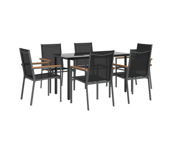 Set mobilier de grădină, 7 piese, negru, textilenă și oțel, 3 image