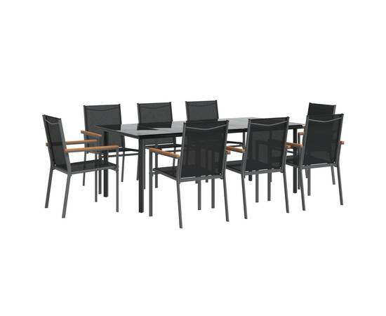 Set mobilier de grădină, 9 piese, negru, textilenă și oțel, 3 image