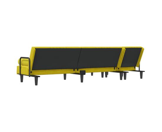 Canapea extensibilă în formă de l galben 260x140x70 cm catifea, 5 image