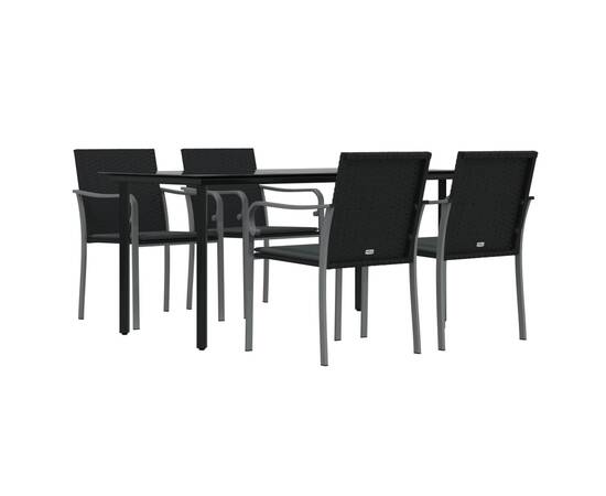 Set mobilier de grădină cu perne, 5 piese, poliratan și oțel, 3 image