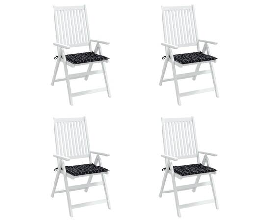 Perne scaun grădină 4 buc negru model carouri 40x40x3 cm textil, 3 image