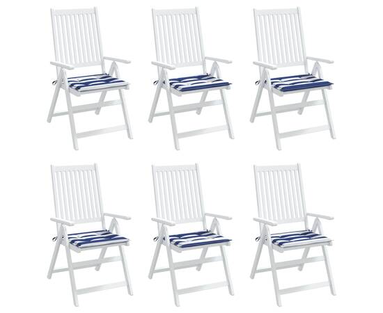 Perne scaun grădină 6 buc dungi albastru&alb 50x50x3 cm, textil, 3 image