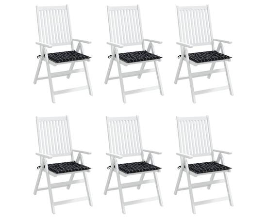 Perne scaun grădină 6 buc negru model carouri 40x40x3 cm textil, 3 image