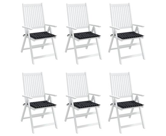Perne scaun grădină carouri negre, 6 buc. 50x50x3 cm, textil, 3 image