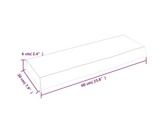Poliță de perete, 60x20x6 cm, lemn masiv de stejar netratat, 4 image