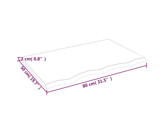 Poliță de perete, 80x50x2 cm, lemn masiv de stejar netratat, 4 image