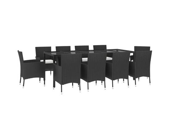 Set mobilier de exterior cu perne, 11 piese, negru, poliratan, 3 image