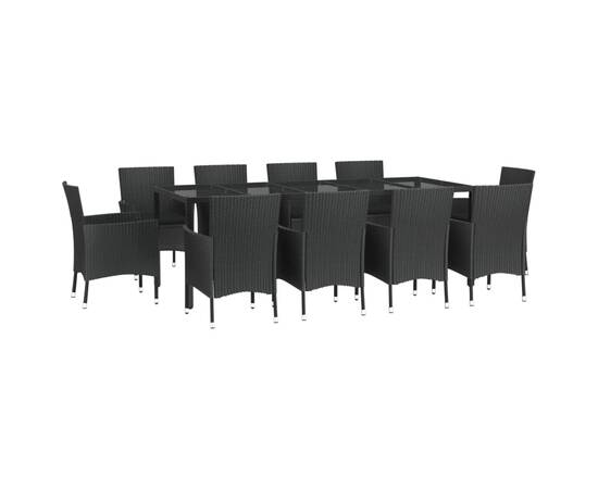 Set mobilier de exterior cu perne, 11 piese, negru, poliratan, 3 image