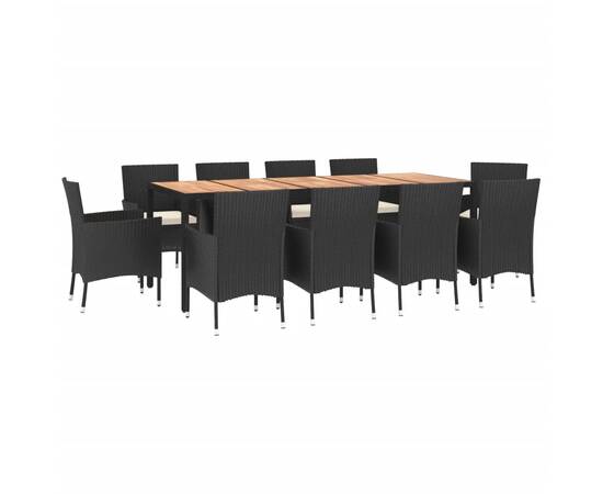 Set mobilier de exterior cu perne, 11 piese, negru, poliratan, 3 image