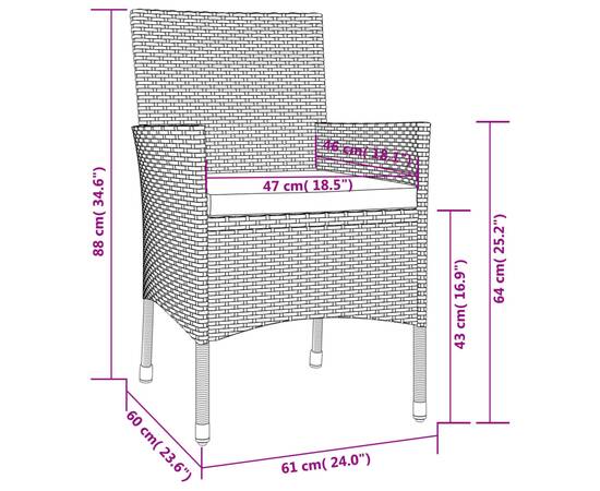 Set mobilier de exterior cu perne, 11 piese, negru, poliratan, 9 image