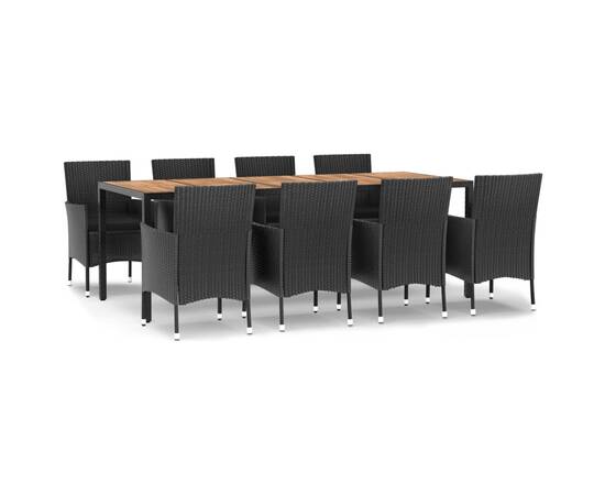 Set mobilier de grădină cu perne, 9 piese, negru, poliratan, 2 image