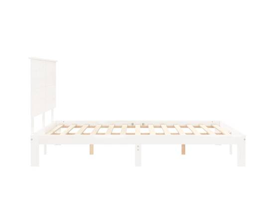 Cadru de pat cu tăblie, alb, king size, lemn masiv, 7 image