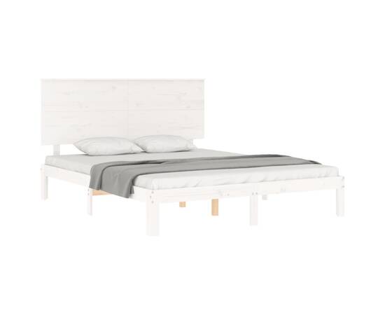 Cadru de pat cu tăblie, alb, king size, lemn masiv, 4 image