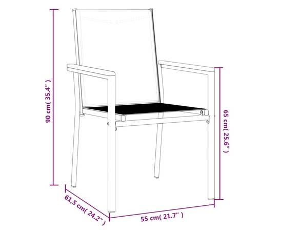 Scaune de grădină, 6 buc., negru, 55x61,5x90 cm, textilenă&oțel, 8 image