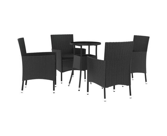 Set bistro de grădină cu perne, 5 piese, negru, poliratan, 2 image