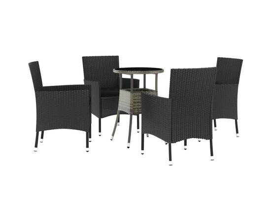 Set bistro de grădină cu perne, 5 piese, negru, poliratan, 2 image