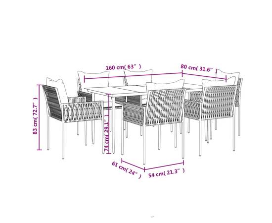 Set mobilier de grădină cu perne, 7 piese, poliratan și oțel, 10 image