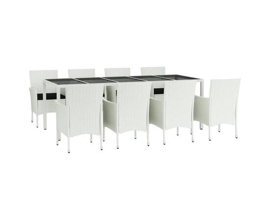 Set mobilier de grădină cu perne, 9 piese, alb, poliratan, 3 image