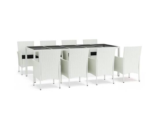 Set mobilier de grădină cu perne, 9 piese, alb, poliratan, 2 image