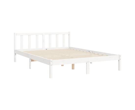 Cadru de pat cu tăblie, 140x190 cm, alb, lemn masiv, 9 image