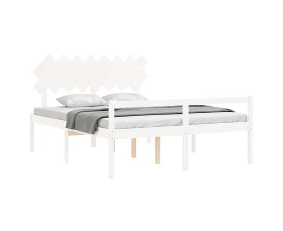 Cadru de pat cu tăblie, alb, 160x200 cm, lemn masiv, 4 image