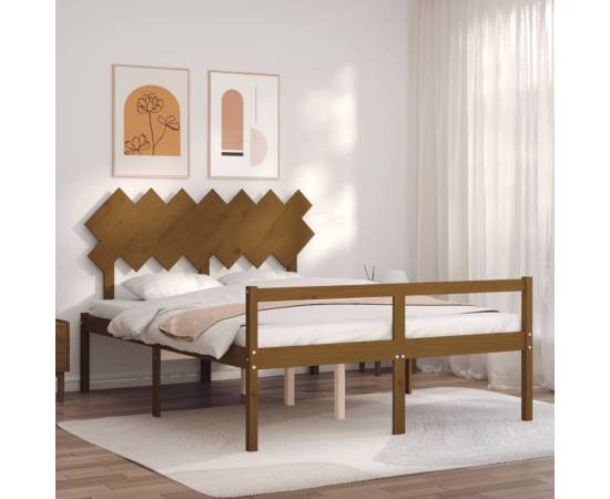 Cadru de pat cu tăblie, maro miere, 140x200 cm, lemn masiv
