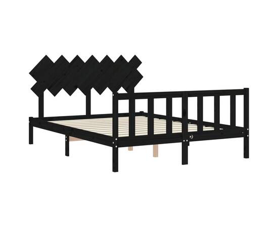 Cadru de pat cu tăblie, negru, 140x200 cm, lemn masiv, 5 image