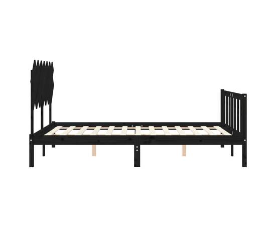 Cadru de pat cu tăblie, negru, 140x200 cm, lemn masiv, 7 image