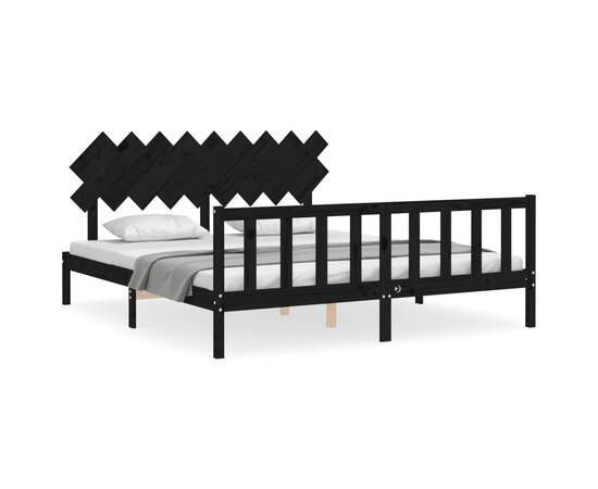 Cadru de pat cu tăblie super king size, negru, lemn masiv, 2 image