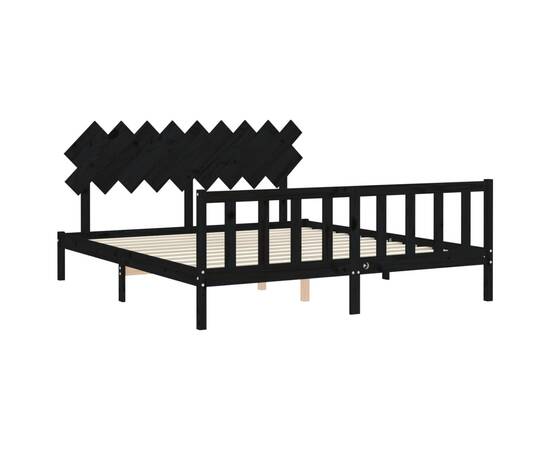 Cadru de pat cu tăblie super king size, negru, lemn masiv, 5 image
