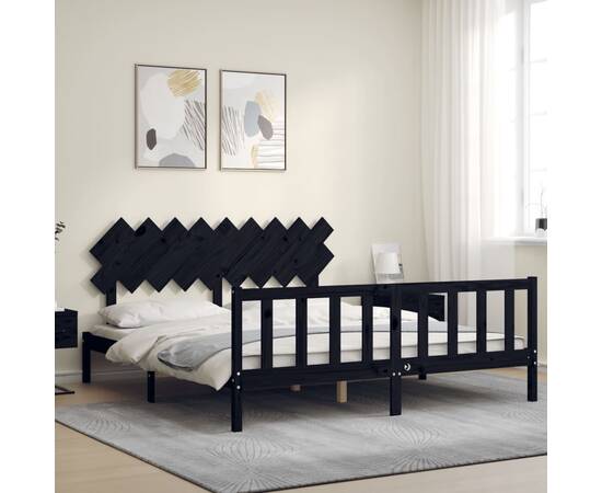 Cadru de pat cu tăblie super king size, negru, lemn masiv, 3 image